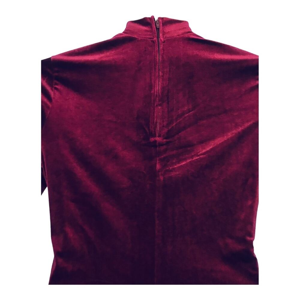 GB Red Velvet Stretch High Mock Neck Long Sleeve Holiday Cocktail Party Dress - Picture 10 of 16